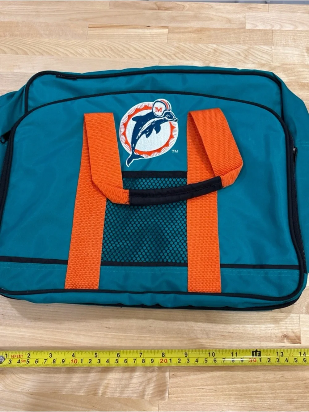 Teal Laptop Briefcase with Orange Handles and Team Emblem